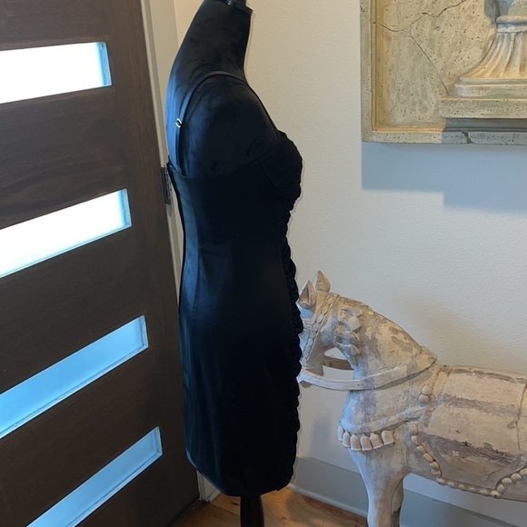 BCBG MAX AZRIA black satin bodycon dress straps Sz 6 - Picture 7 of 9